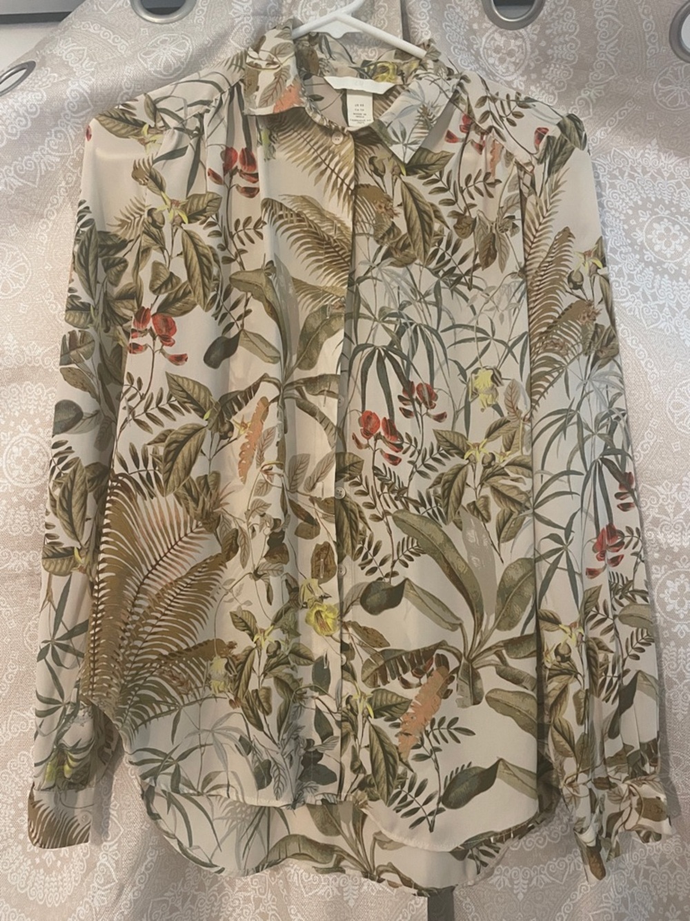 H&M Cream Tropical Print Button-Down Shirt